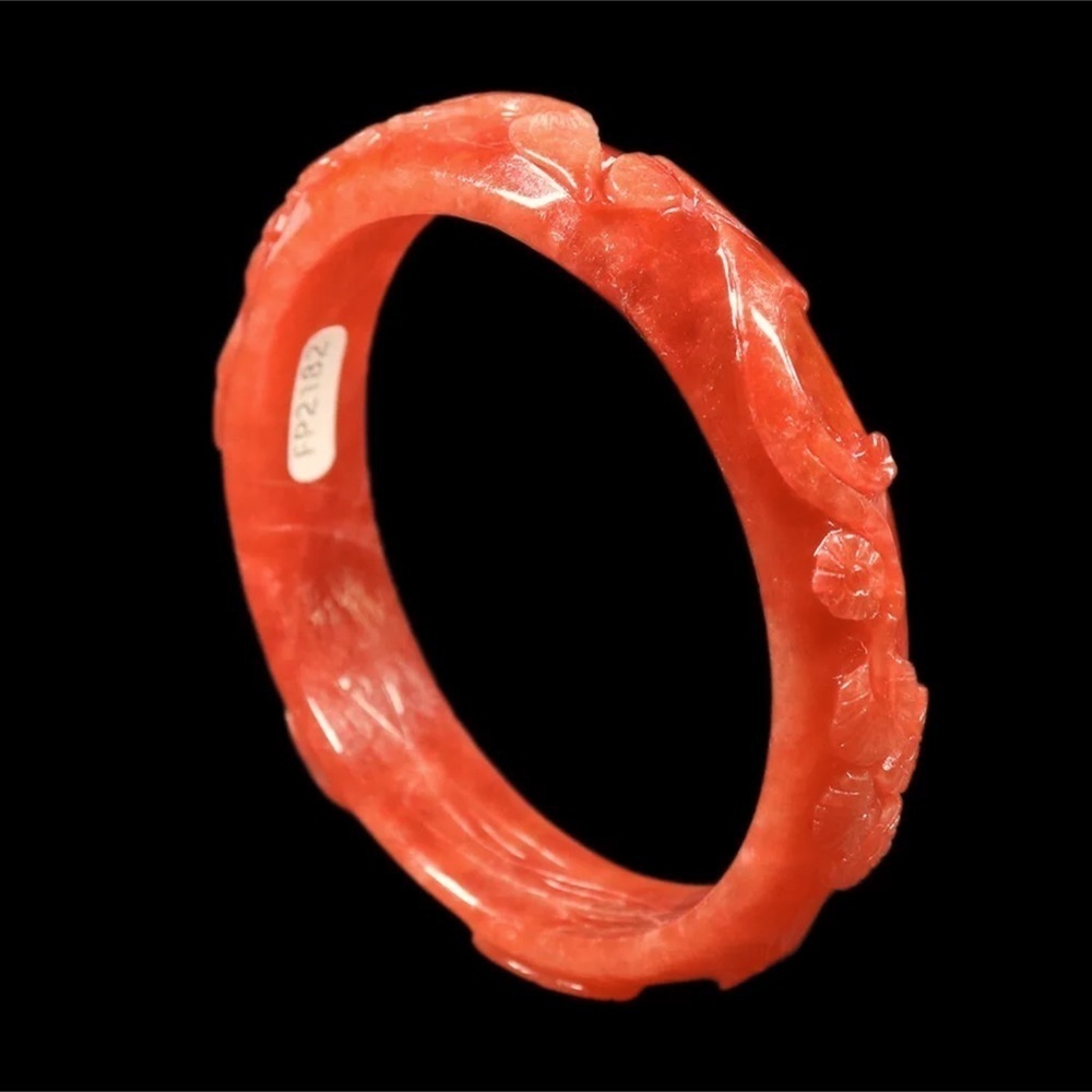 Rare Red Jadeite Jade Chinese Hand Carved 62mm Bangle Bracelet - Picture 7 of 9
